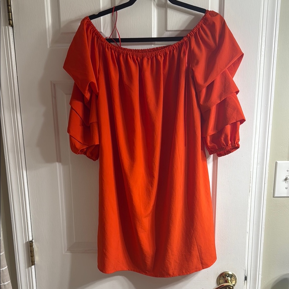 Orange Flutter Sleeve Mini Dress with Relaxed Ruffles size large